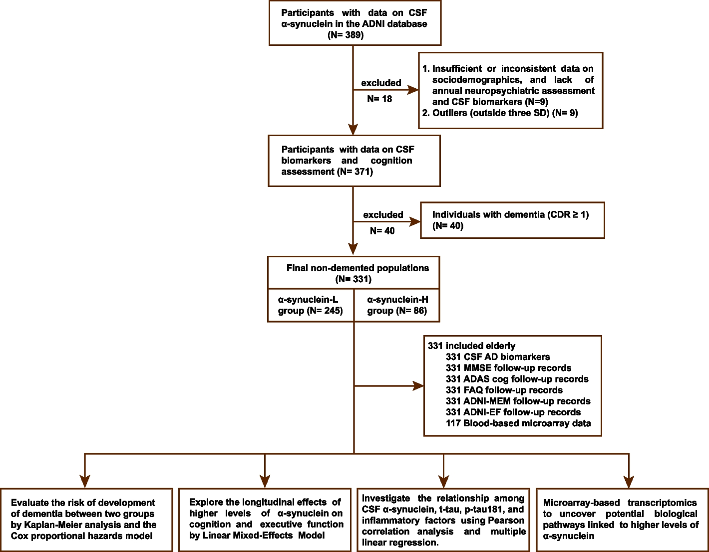 Cerebrospinal fluid α-synuclein adds the risk of cognitive decline and is associated with tau pathology among non-demented older adults