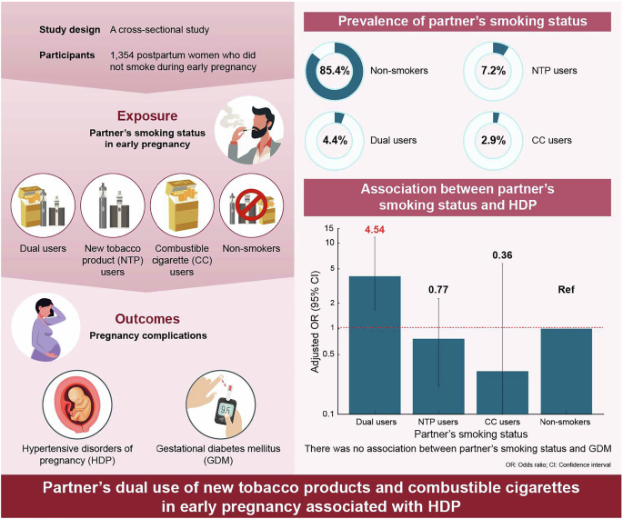 Partner’s dual use of new tobacco products and combustible cigarettes in early pregnancy was associated with hypertensive disorders of pregnancy: a cross-sectional study