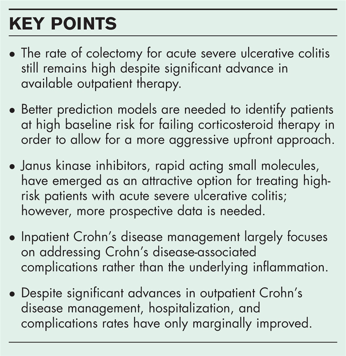 In-hospital management of inflammatory bowel disease